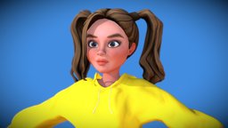 Stylized Cartoon Game Girl Character (Rigged)