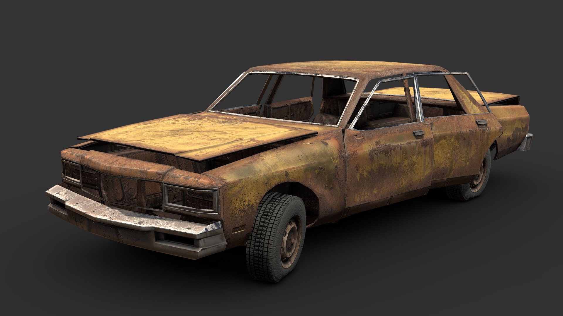 Gutted Old Sedan 3d model