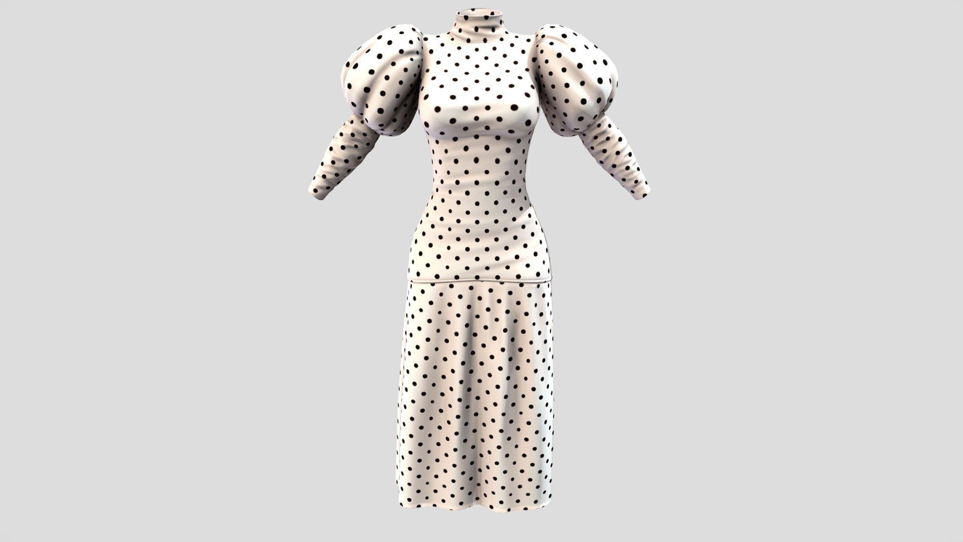 Puffy Shoulders High Neck Long Dress 3d model