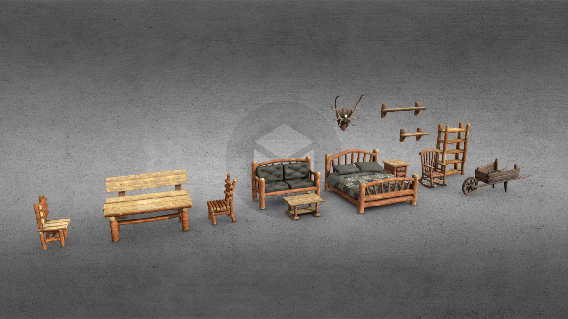 Rustic Log Furniture 3d model