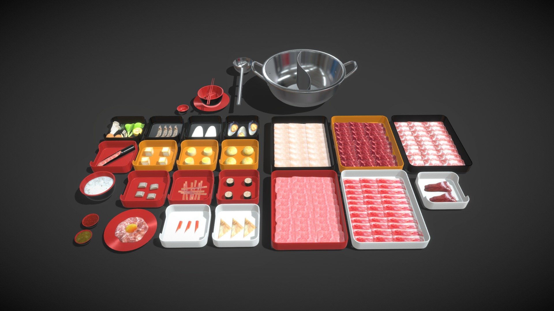 Thai buffet Sukiyaki hot-pot 3D model 3d model