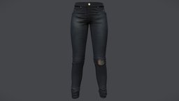 Female Ripped Torn Knee Slim Denim Pants