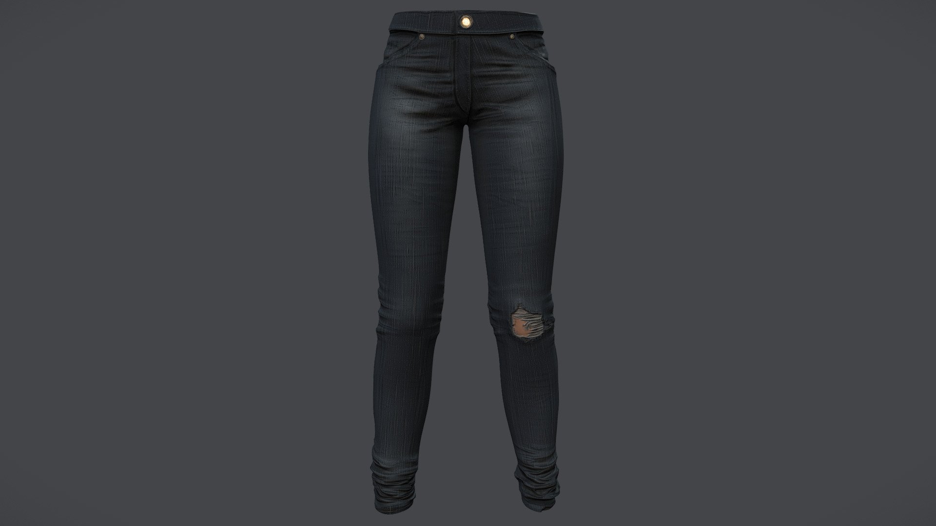 Female Ripped Torn Knee Slim Denim Pants 3d model