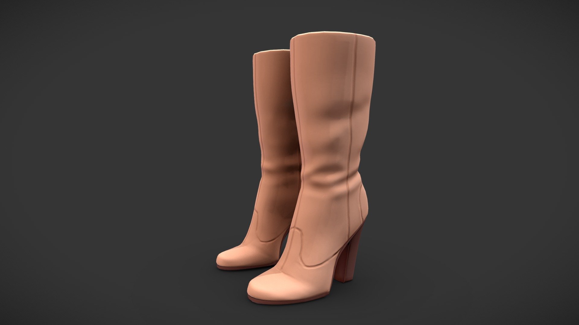 Female Brown Suede Thick Heels Calf Boots 3d model