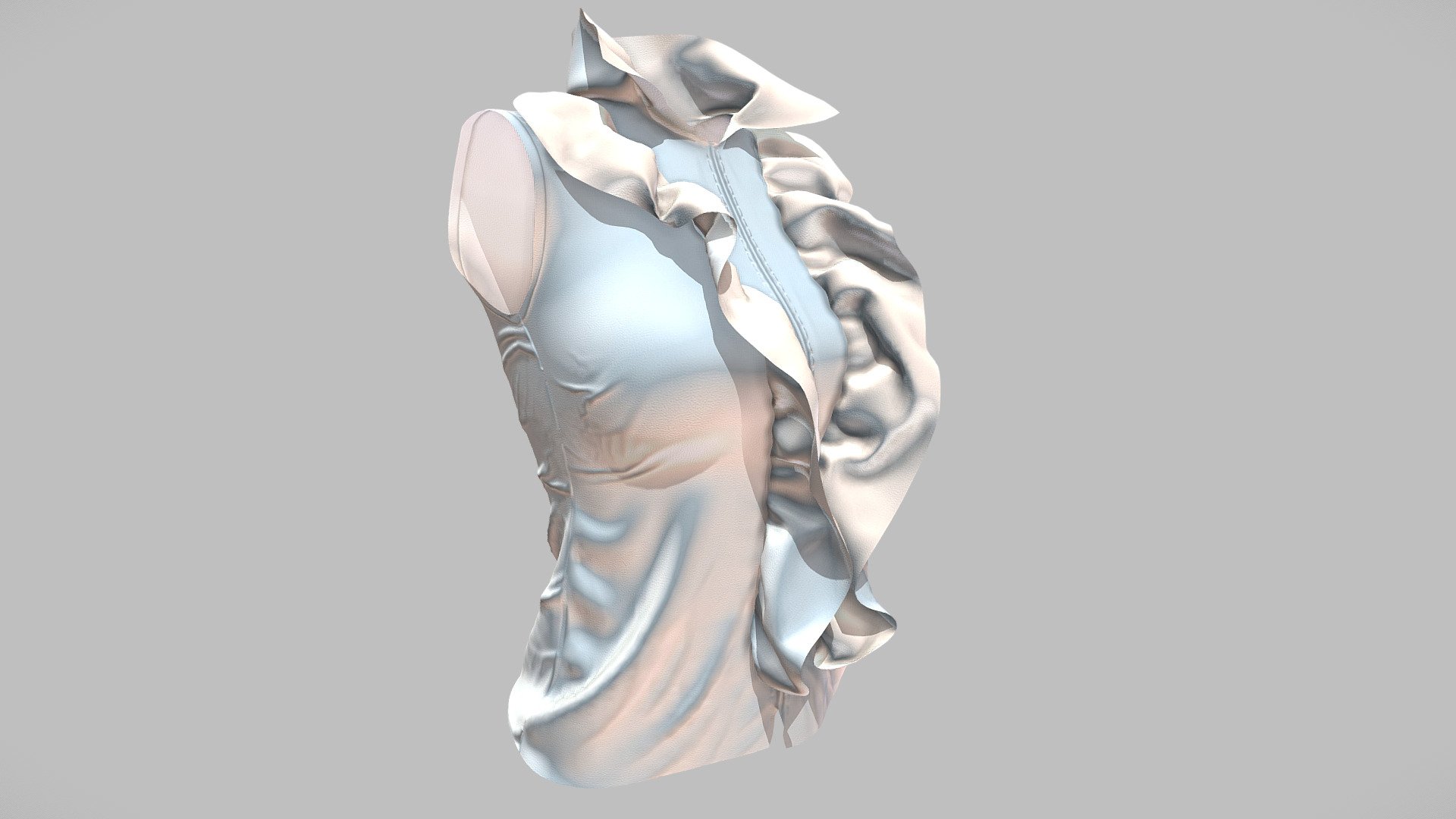 Female Ruffles Trim Sleeveless White Top 3d model