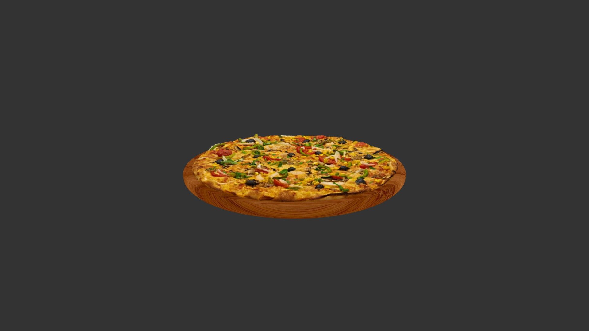 Corn Mushrooms Oliv Pepper Pizza 3d model