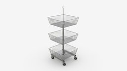 Store Wire Square Baskets 3-tier on Wheels