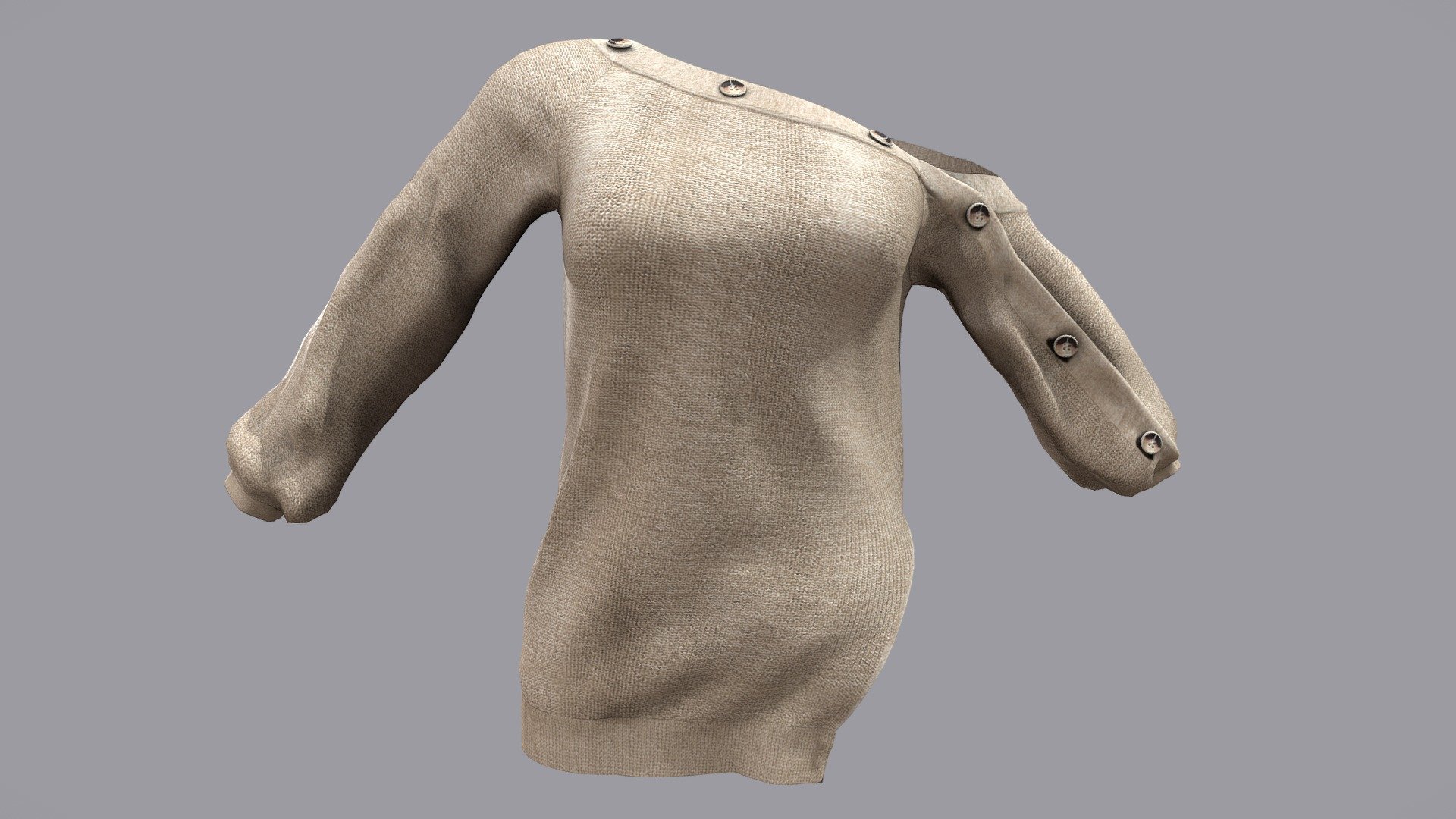 Female Off Shoulder Sweater With Buttons 3d model