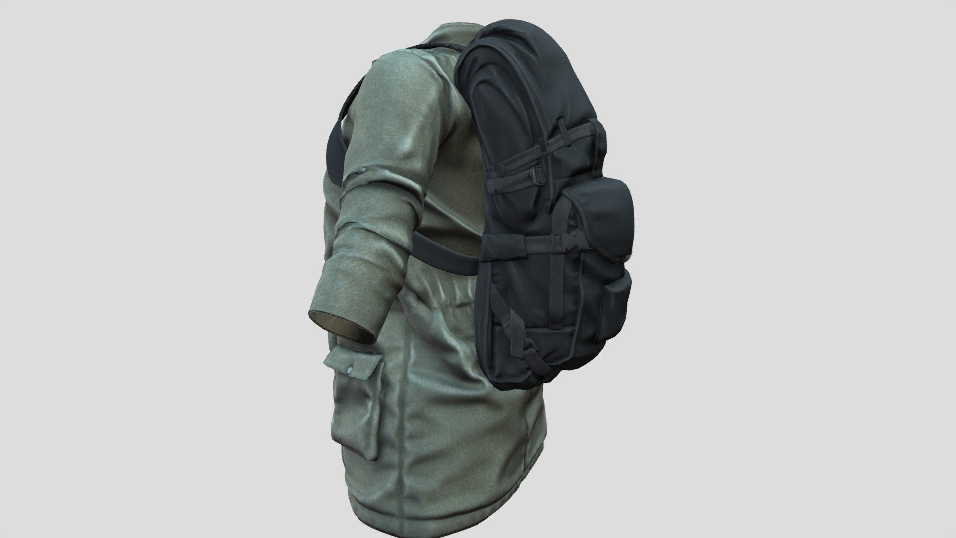 Female Open Front Coat With Backpack 3d model