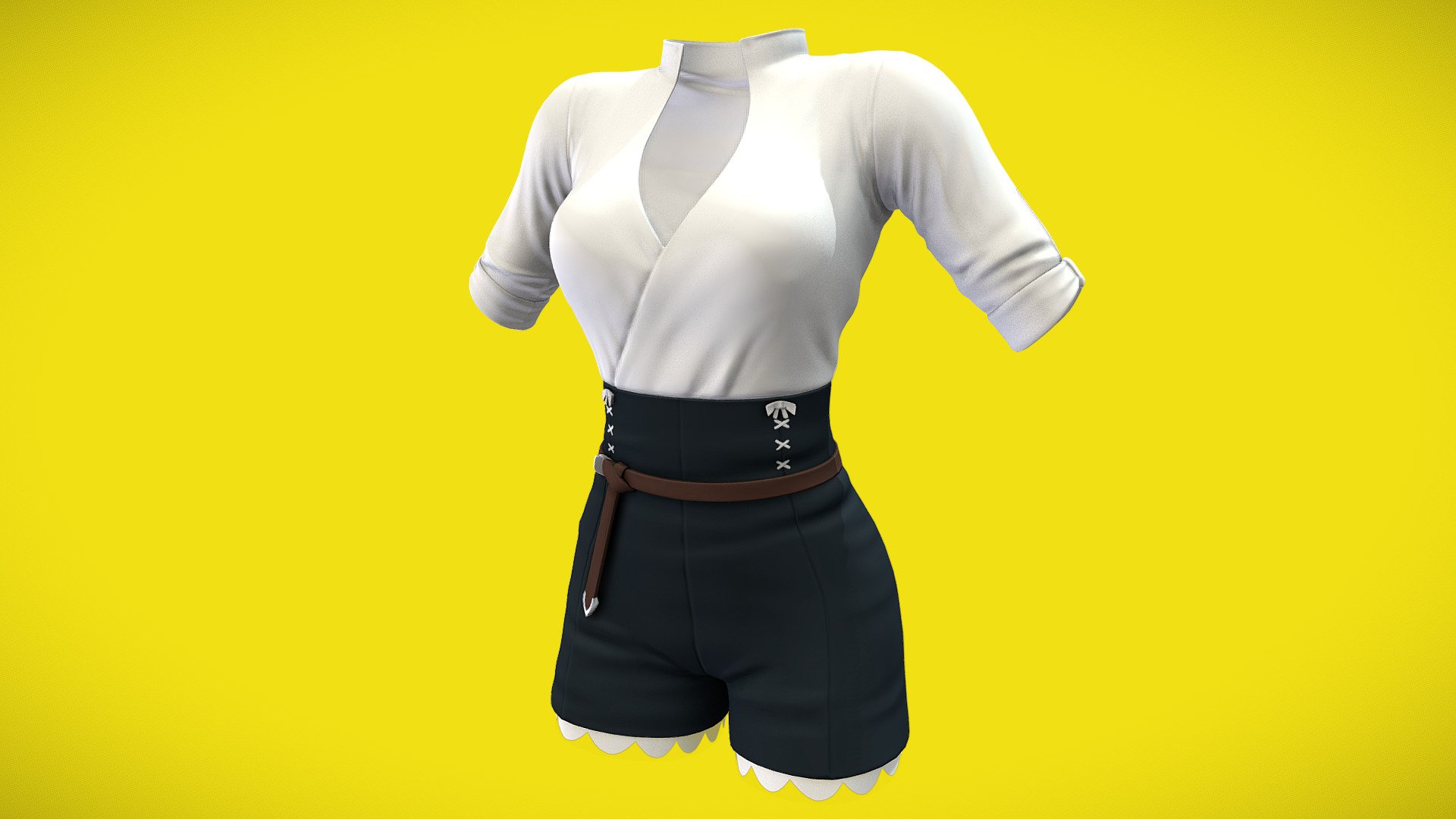 Female High Waist Shorts And Shirt Outfit 3d model