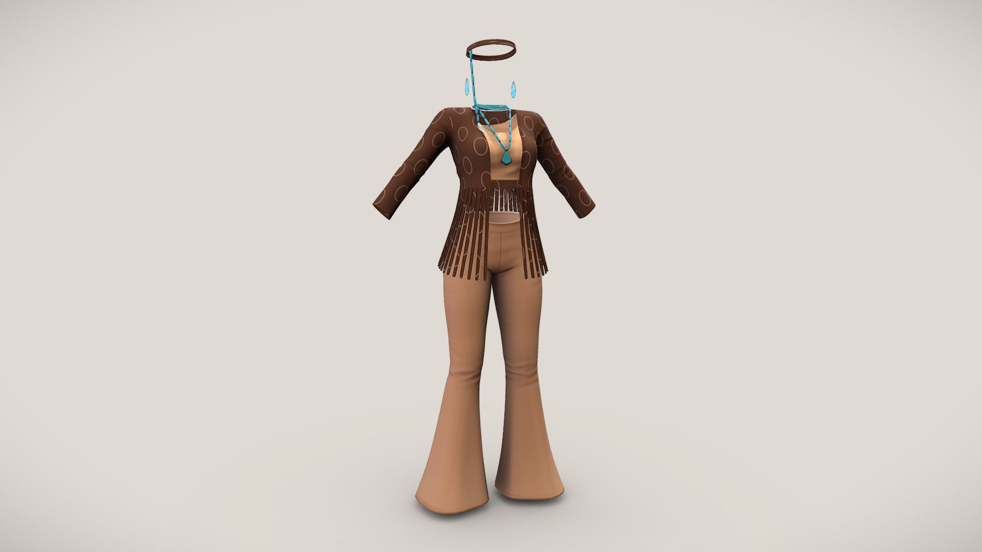 Female Retro Hippie Boho Outfit And Accessories 3d model