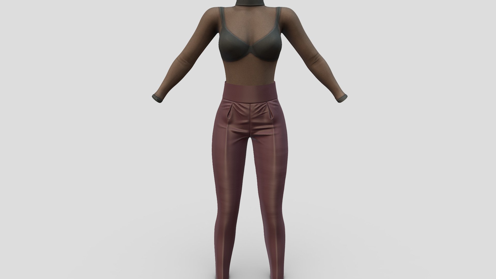 Female Tulle Top Leather Pants Outfit 3d model