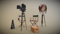 Vintage Movie Camera & Set Scene