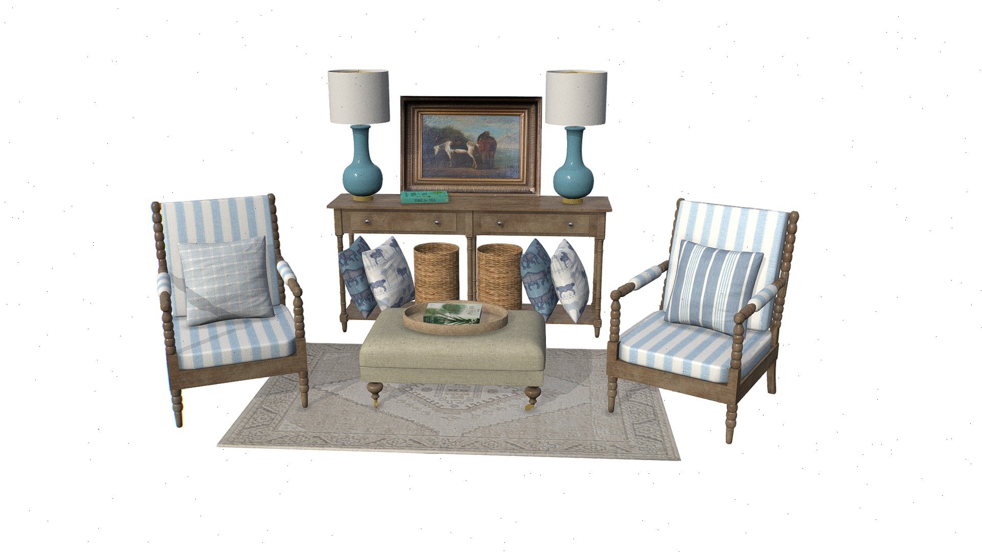 Living Room American Style Furniture Set 3d model