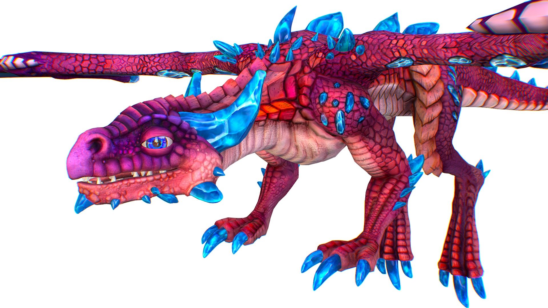 Low Poly Cartoon Creature Flying Pink Dragon 3d model