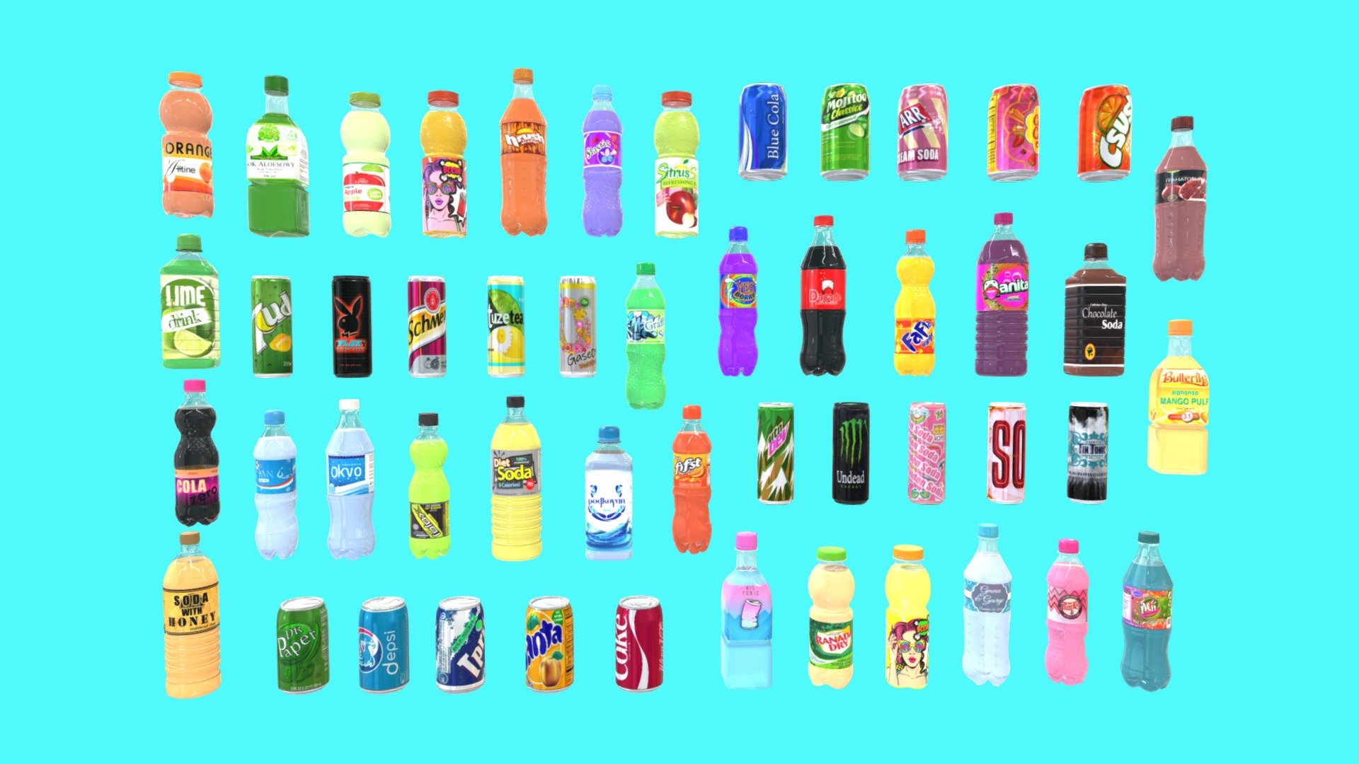 Soda bottles Can drinks 3d model