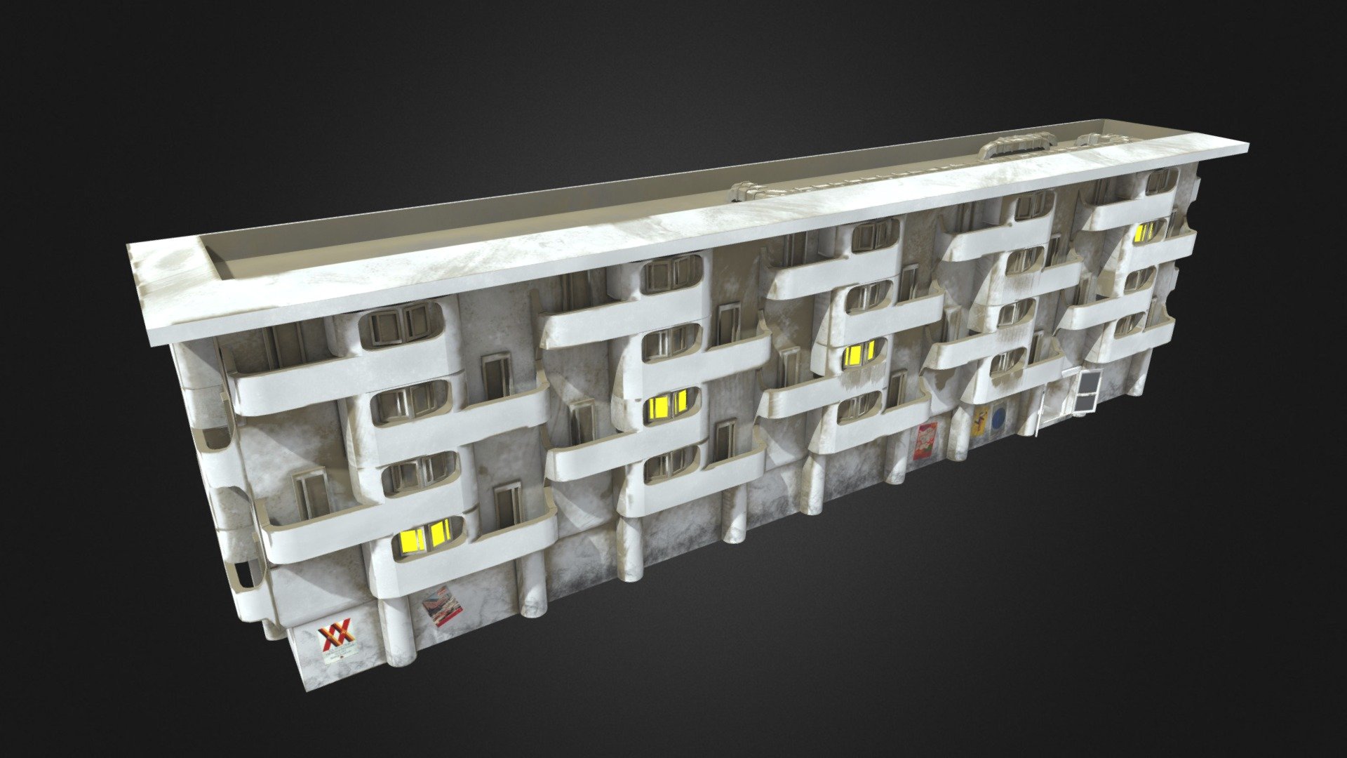 Brutalist Apartment Building 3d model