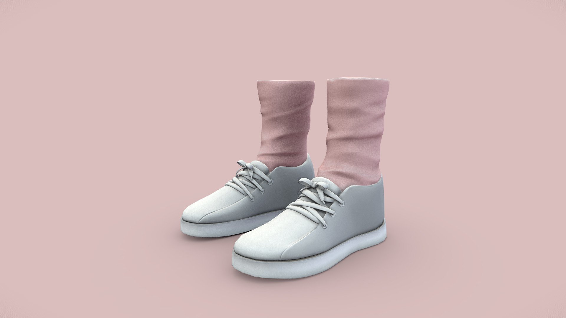 Female Cute White Sneakers With Socks 3d model