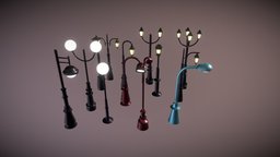 Stylized Streetlights | Lampost Set Lowpoly