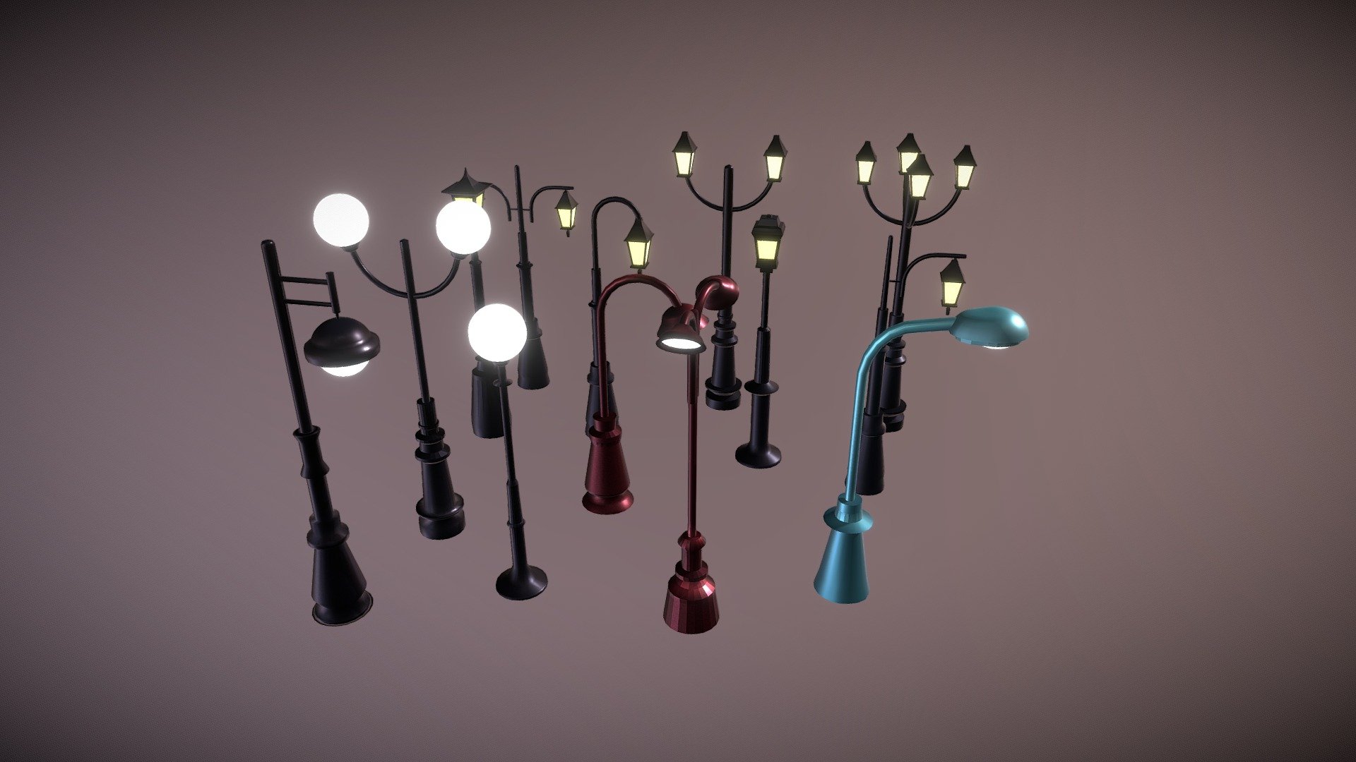 Stylized Streetlights | Lampost Set Lowpoly 3d model