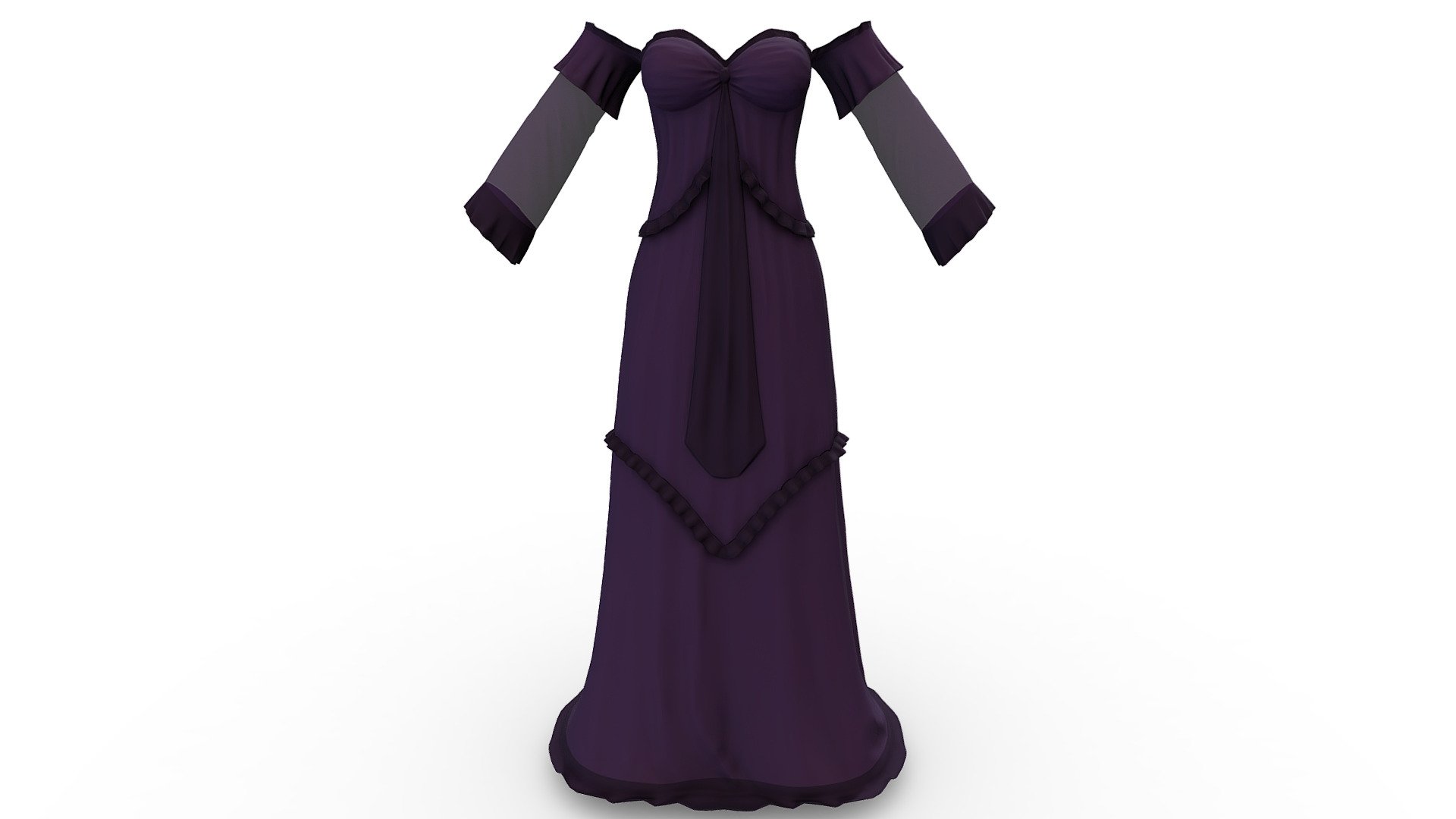 Strapless Off Shoulder Long Purple Dress 3d model