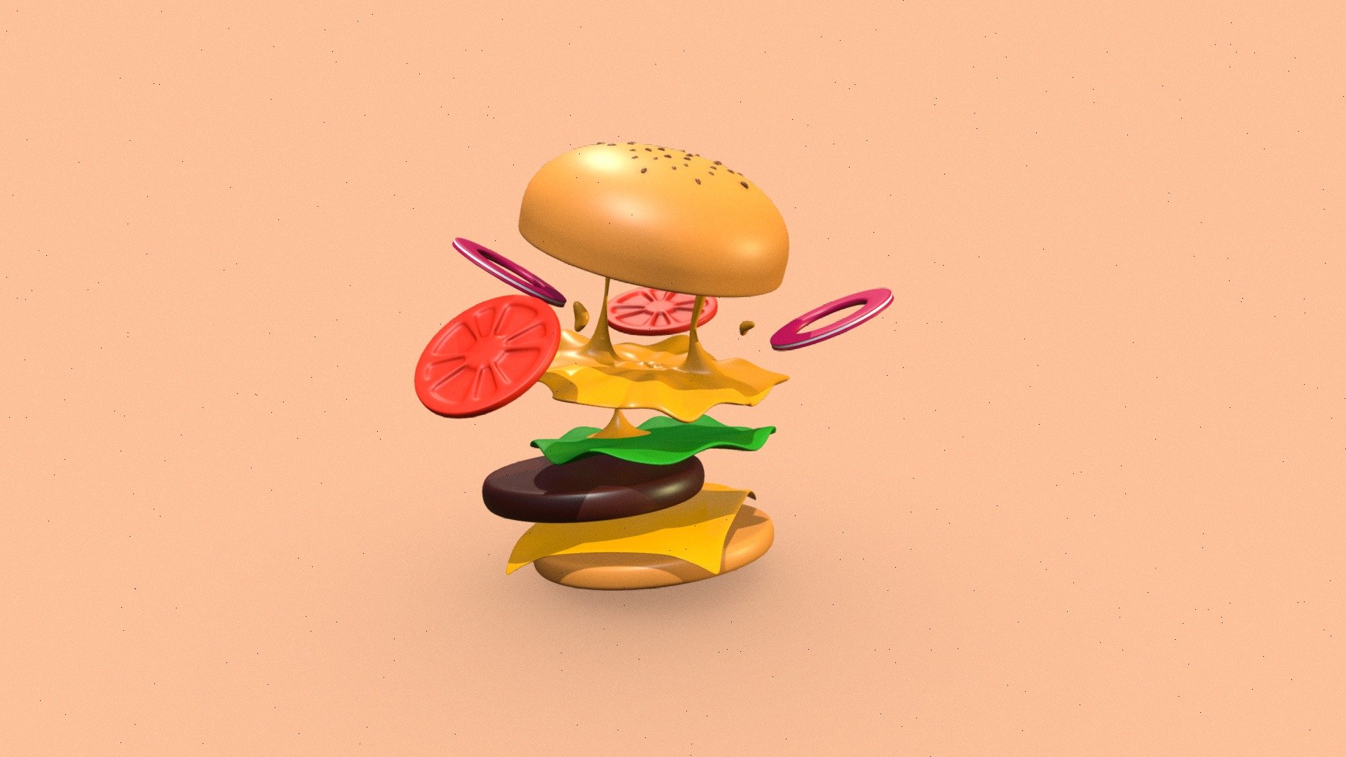 Burger explosion 3d model