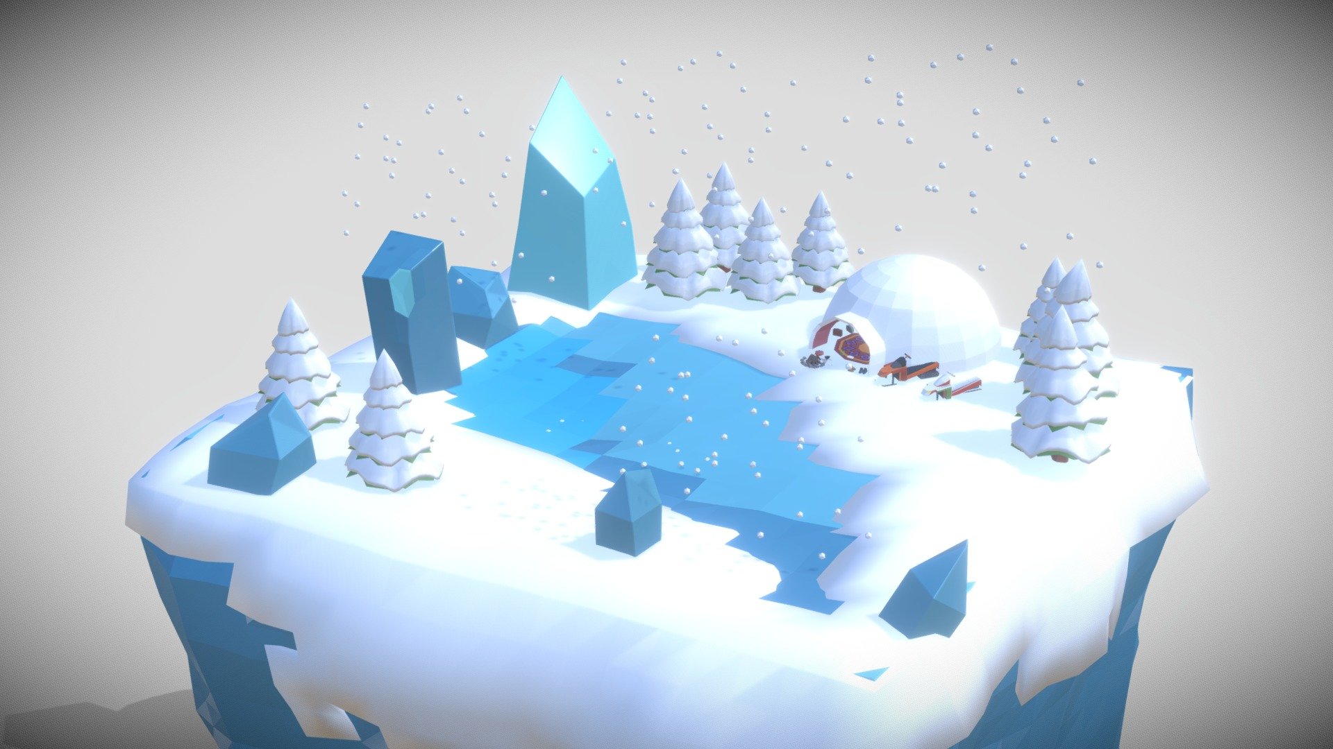 Simplepoly Snowy island 3d model