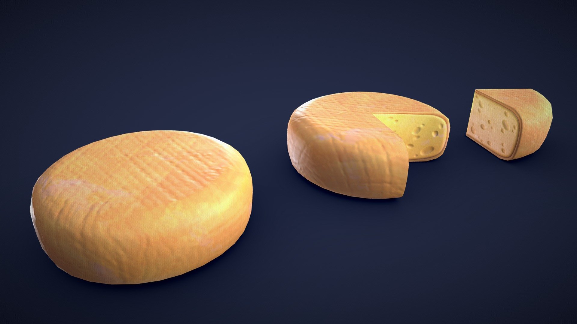 Stylized Cheese Wheel and Slice 3d model