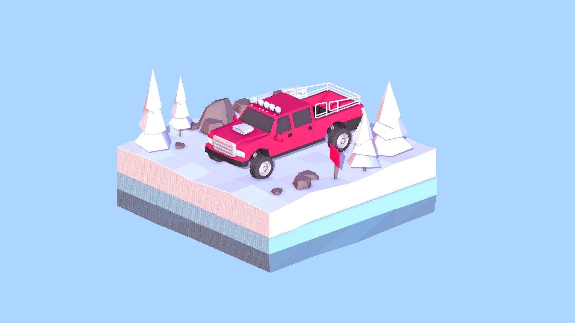 Cartoon Low Poly Snow Jeep Wheel Vehicle 3d model