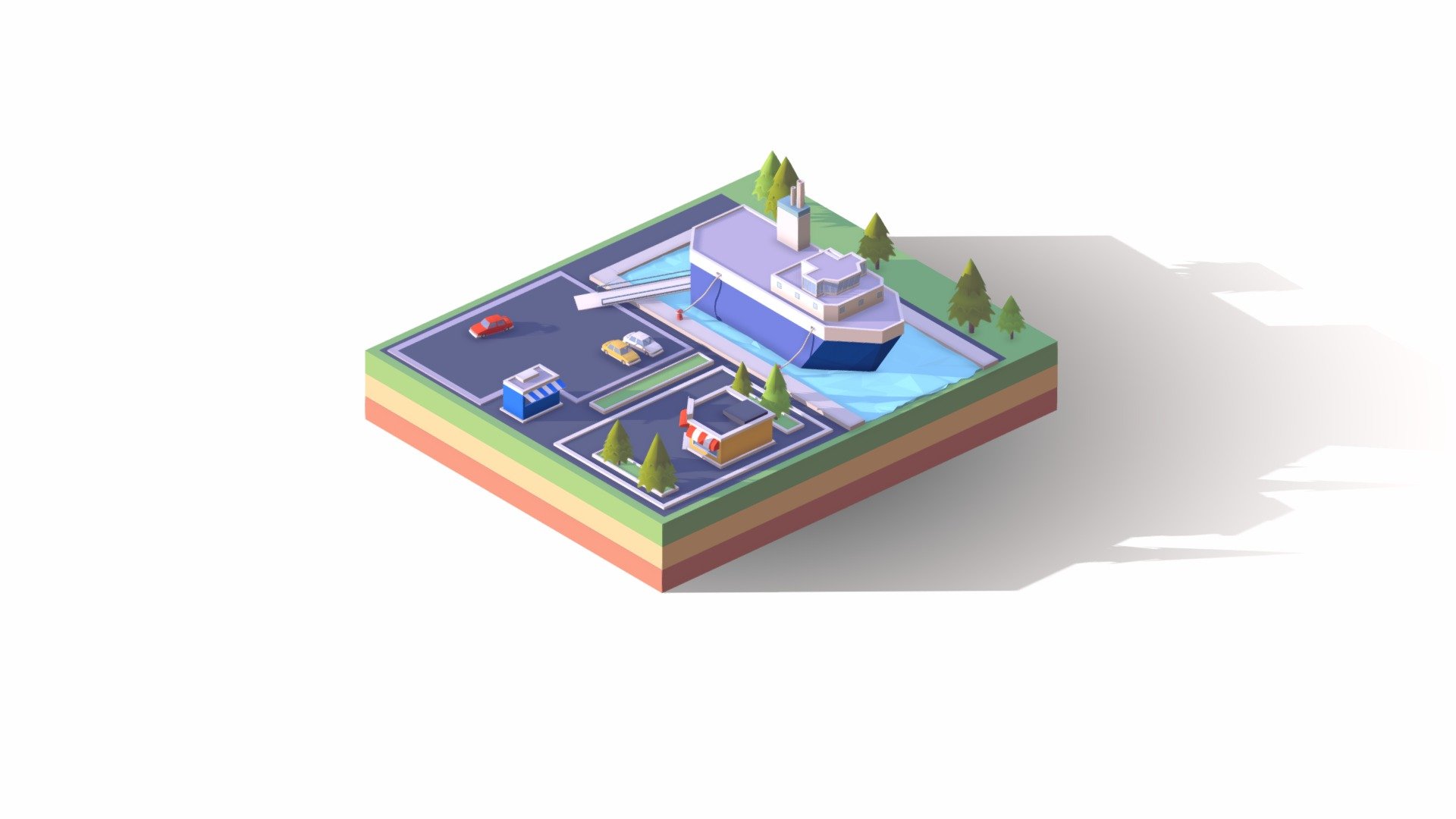 Low Poly Car Trader Ship Animated Illustration 3d model