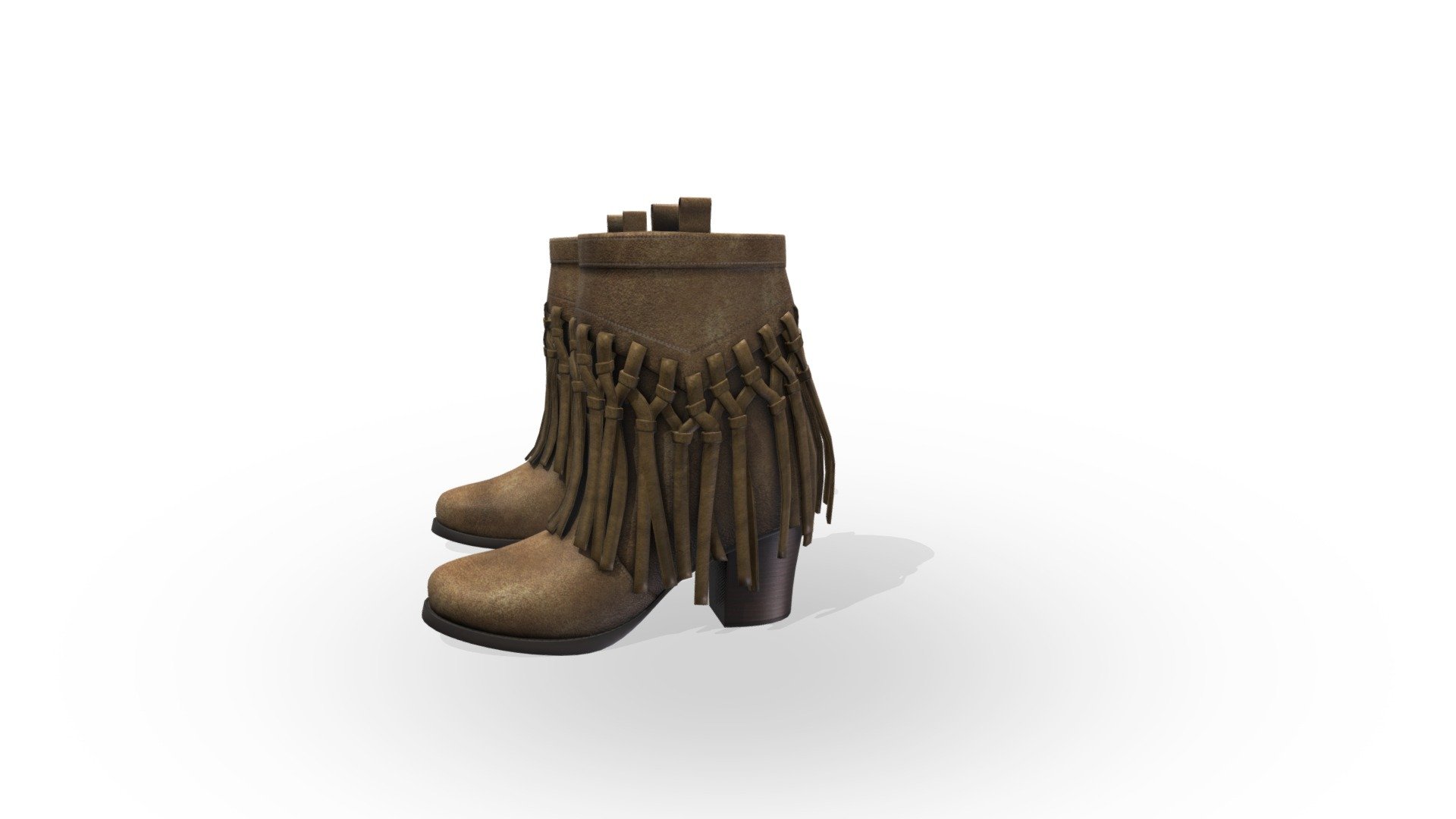 Cowgirl Brown Leather Fringes Western Boots 3d model