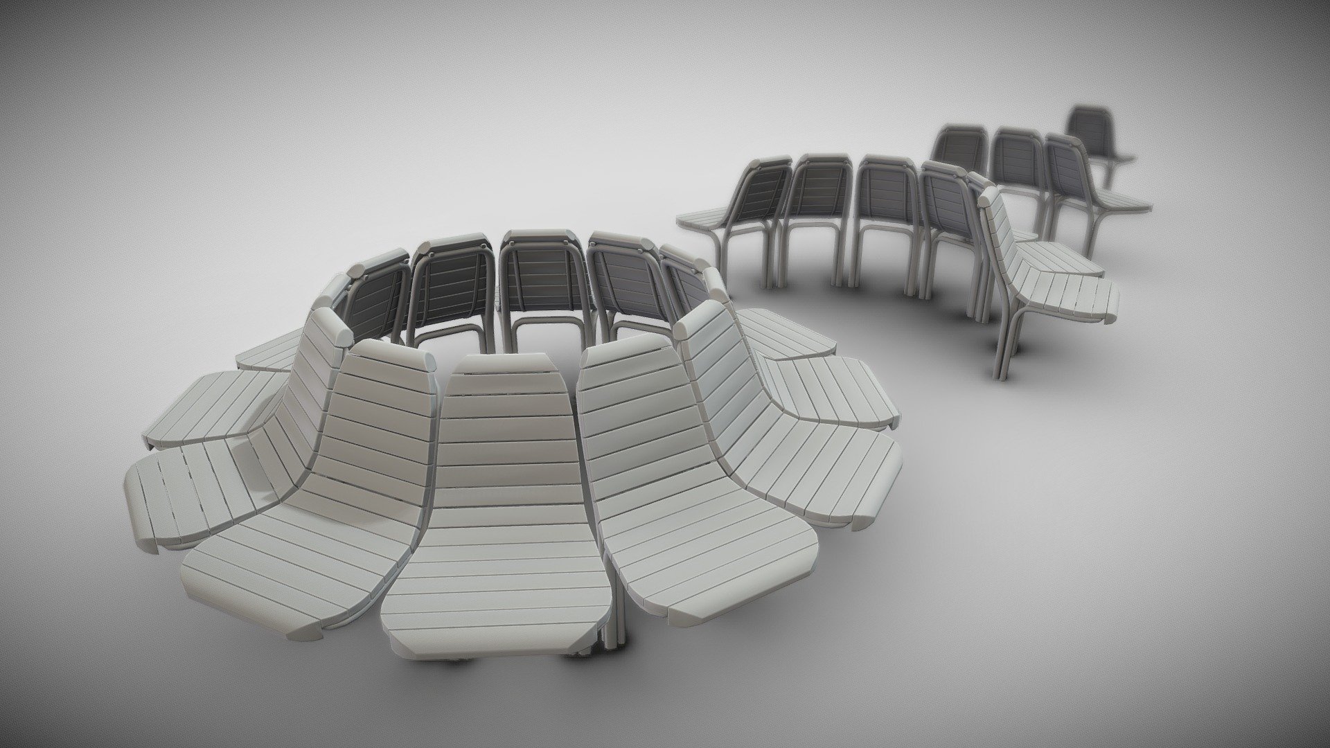 Round Bench [7] 4 Parts Basic Version 3d model