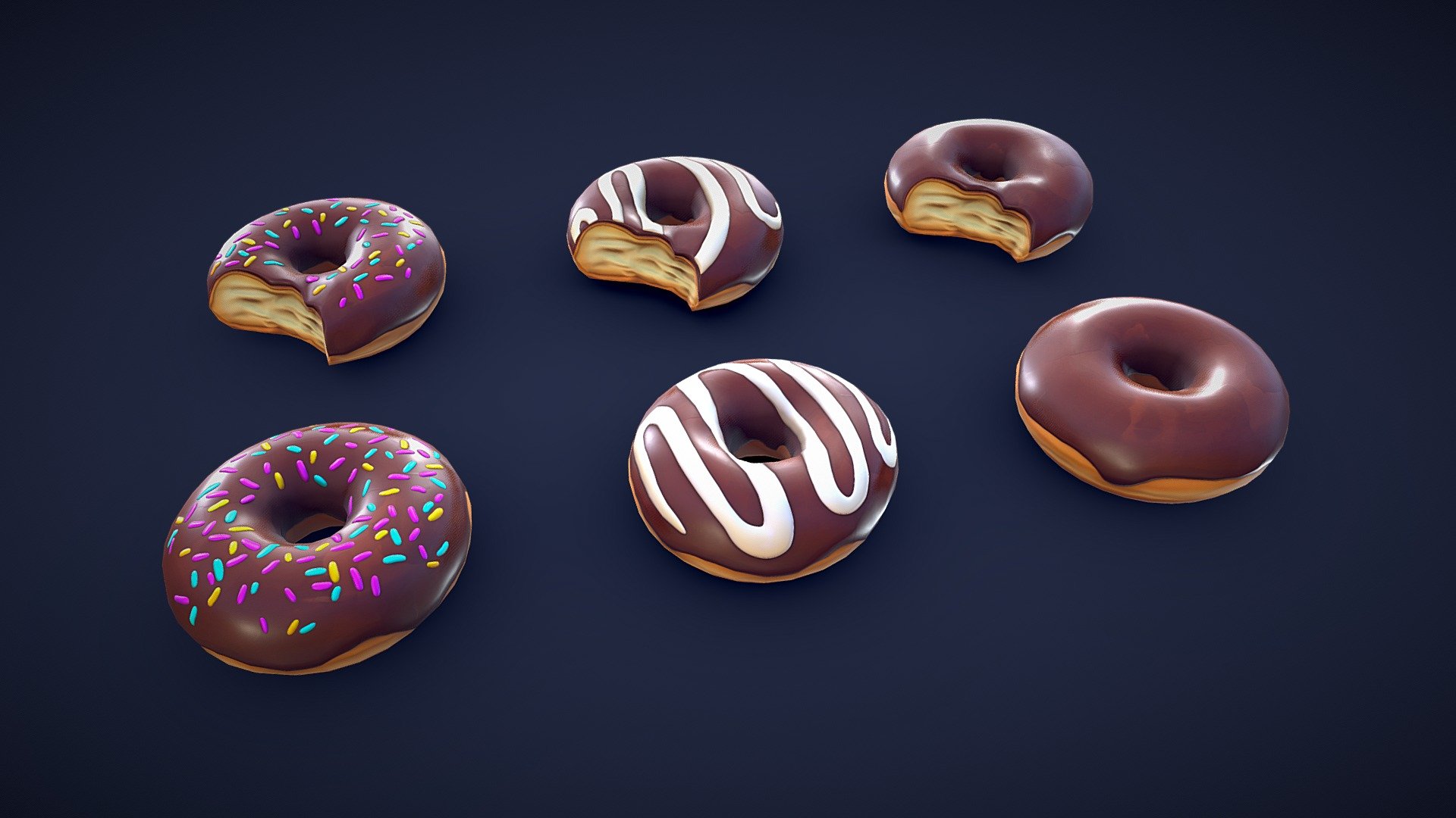 Stylized Chocolate Donuts 3d model