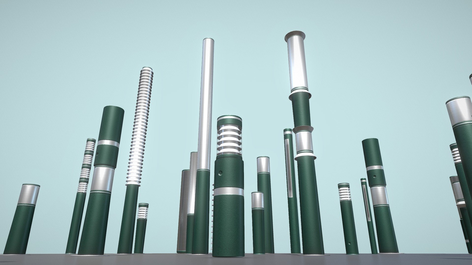 Street Light (9) Light Columns Moss Green 3d model