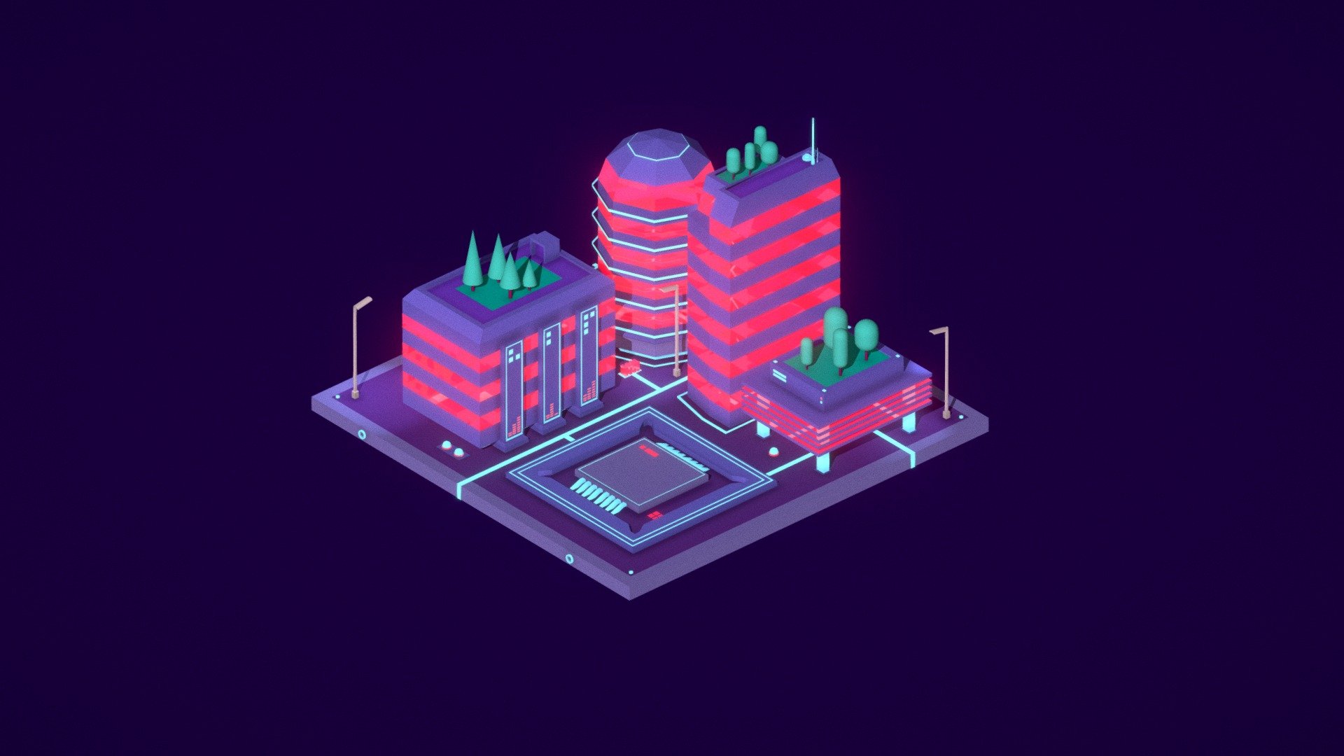 Lowpoly Electric Space City Office 3d model