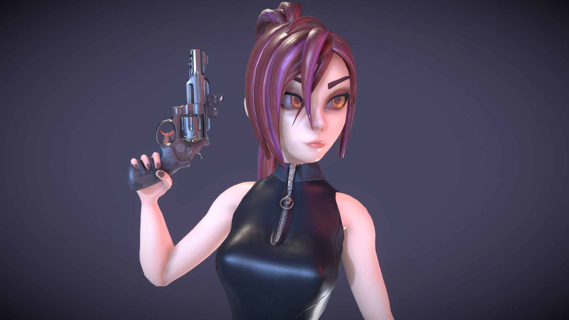 Stylized woman with a revolver 3d model