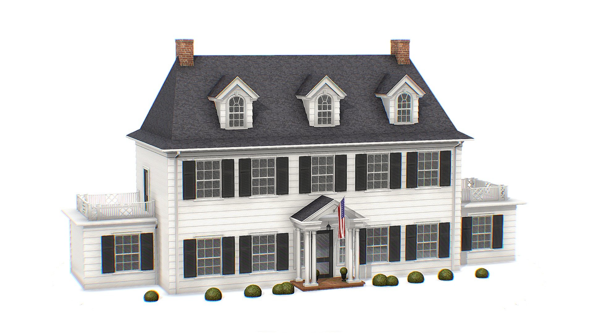 Classic American Colonial House 3d model