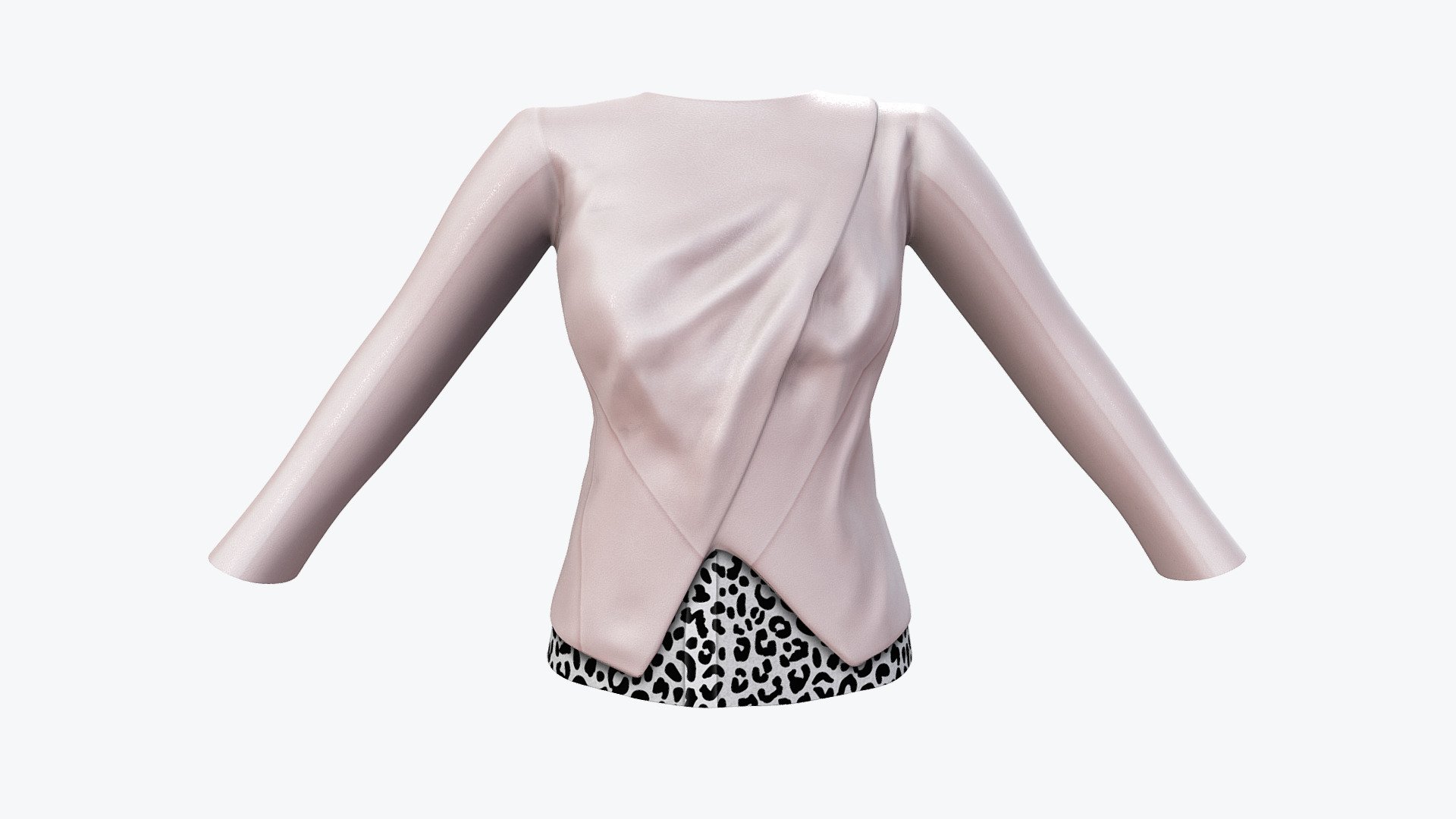 Female Pink Leather Wrap Jacket With Shirt Under 3d model