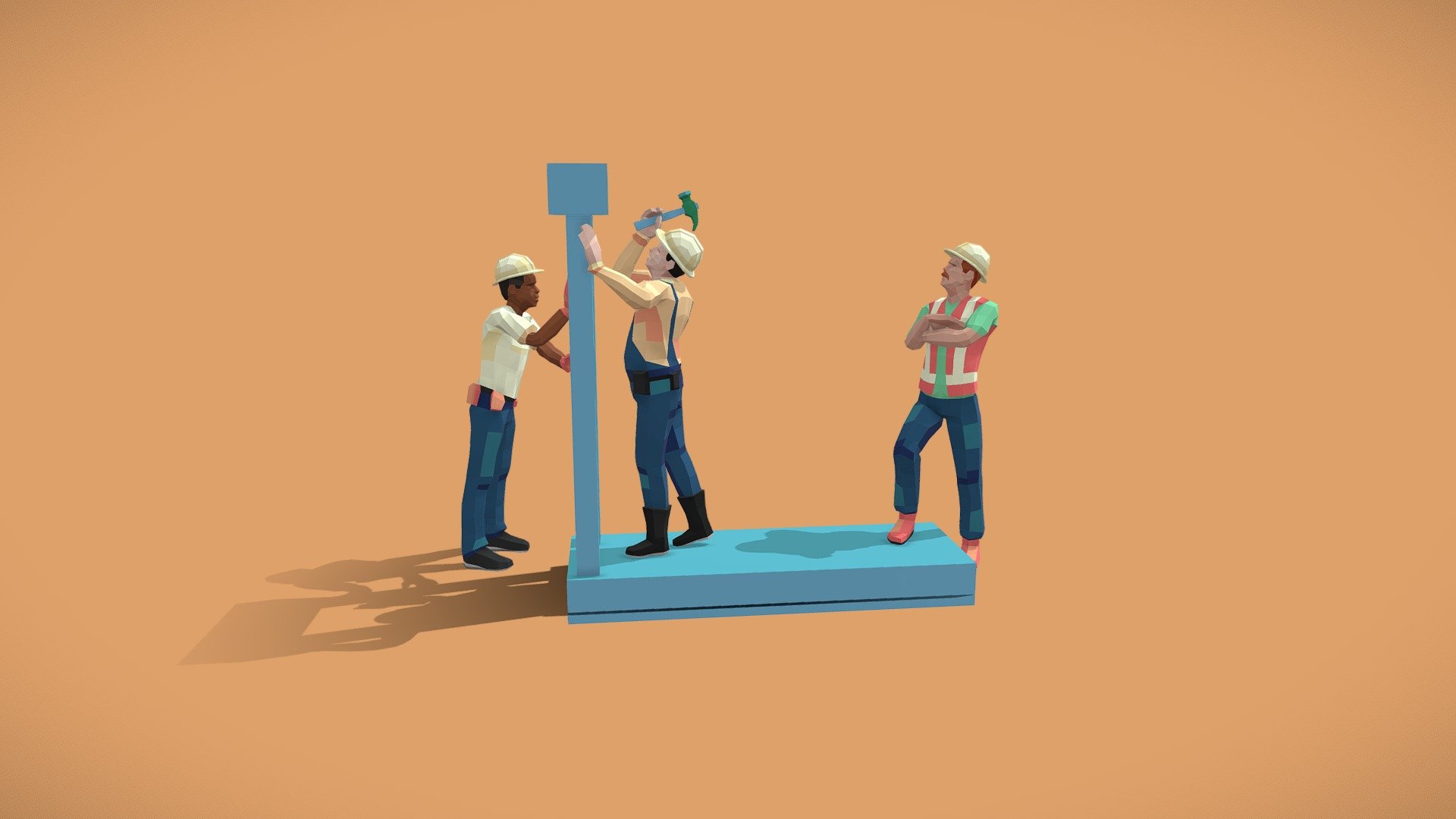 Construction Workers Low-Poly Static Set 3d model