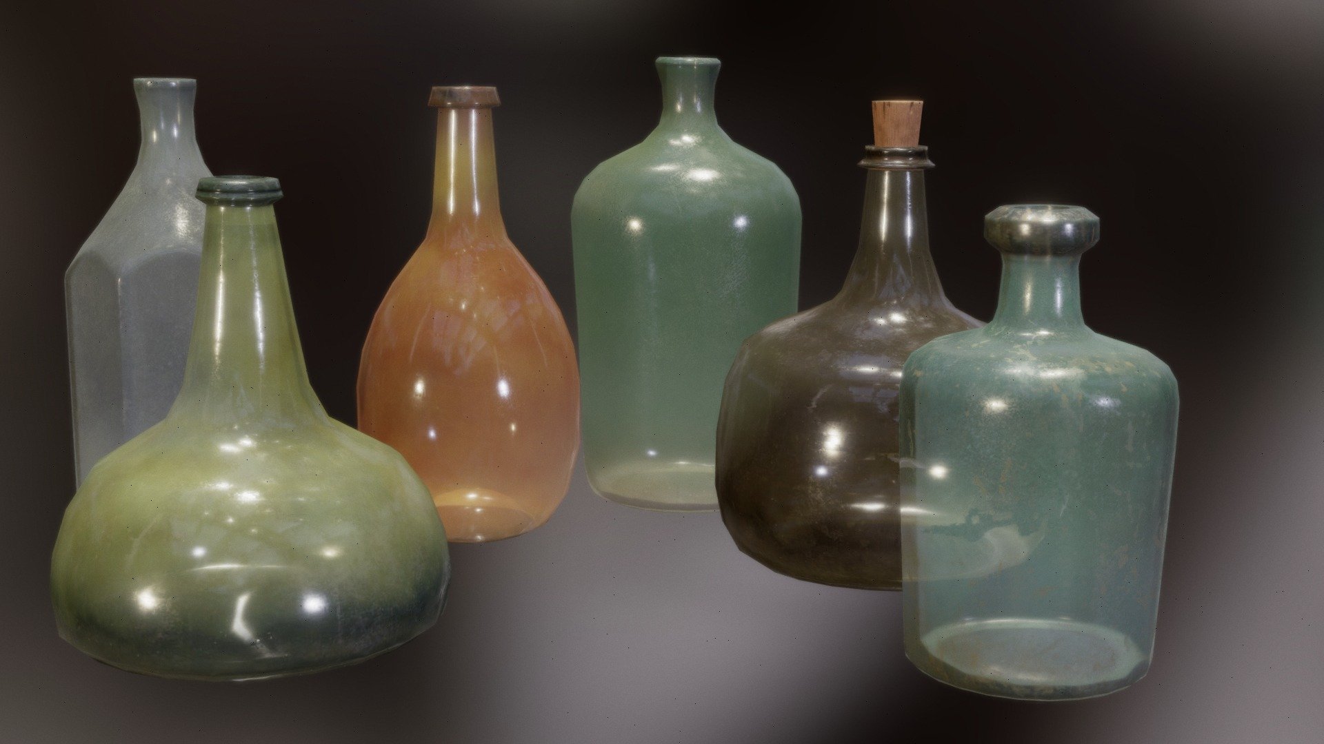 Antique Glass Bottles 3d model