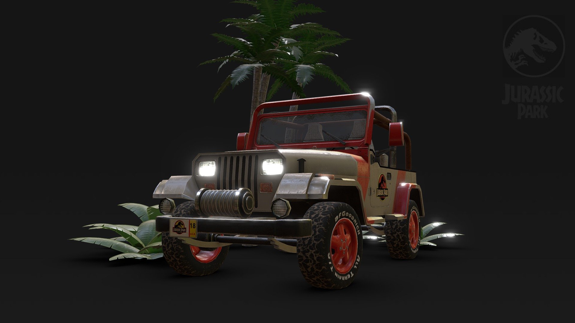 Jurassic Park Jeep 18 Low Poly 3d model