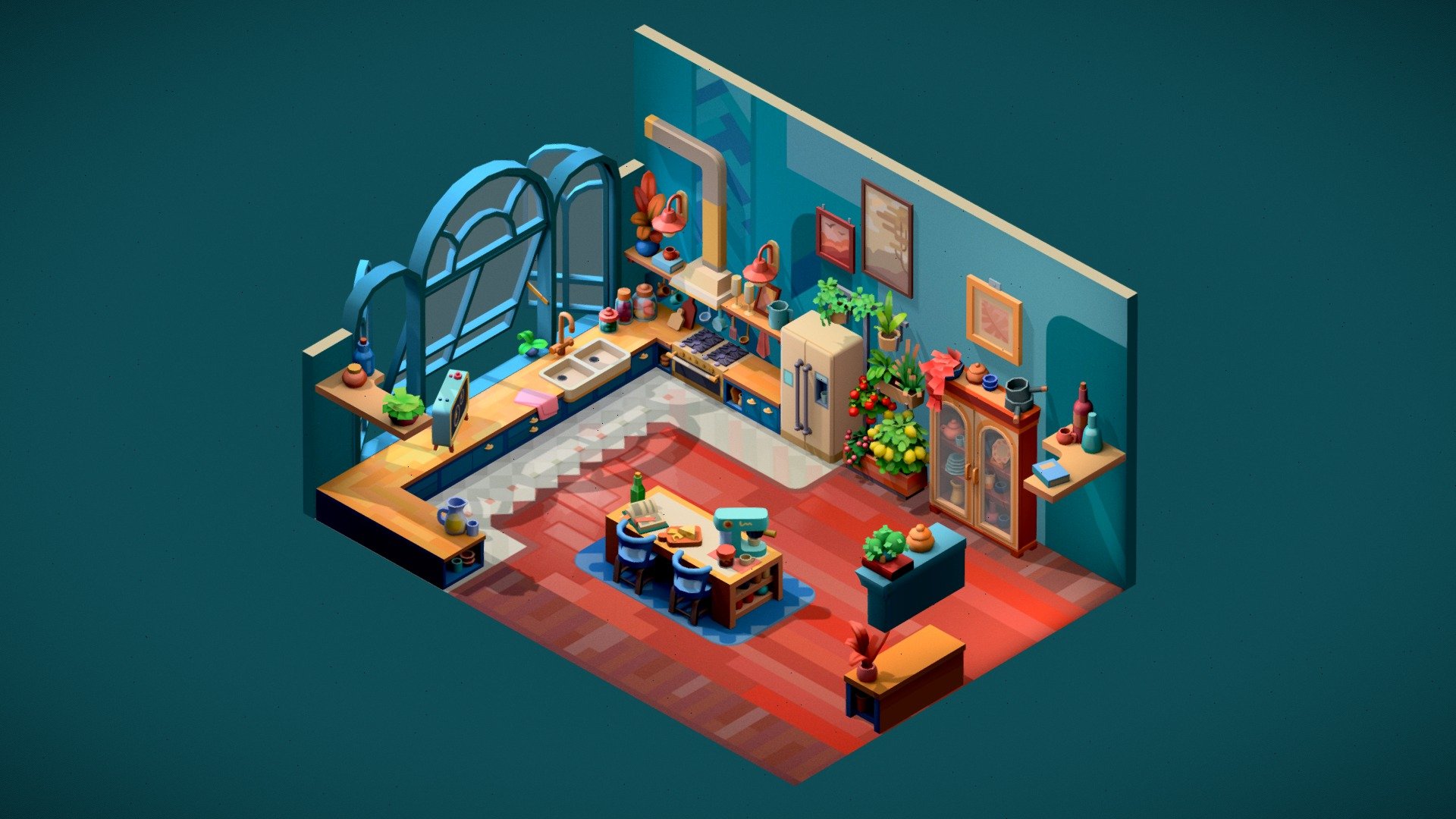 Stylized cozy kitchen 3d model