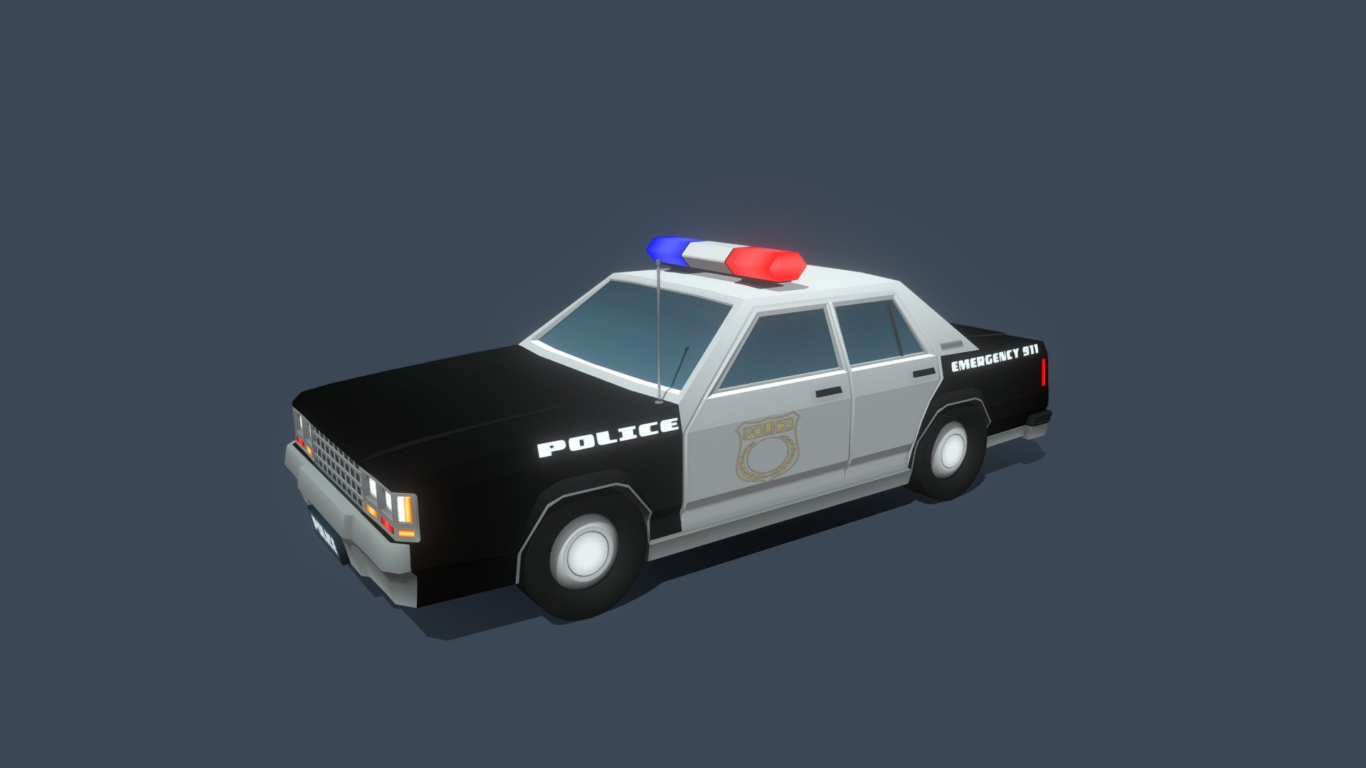 Stylized low poly police car 3d model