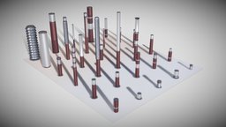 Dark Red Light-Columns (Low-Poly) Street-Light 9