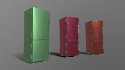 Three cartoony low-poly curved fridges