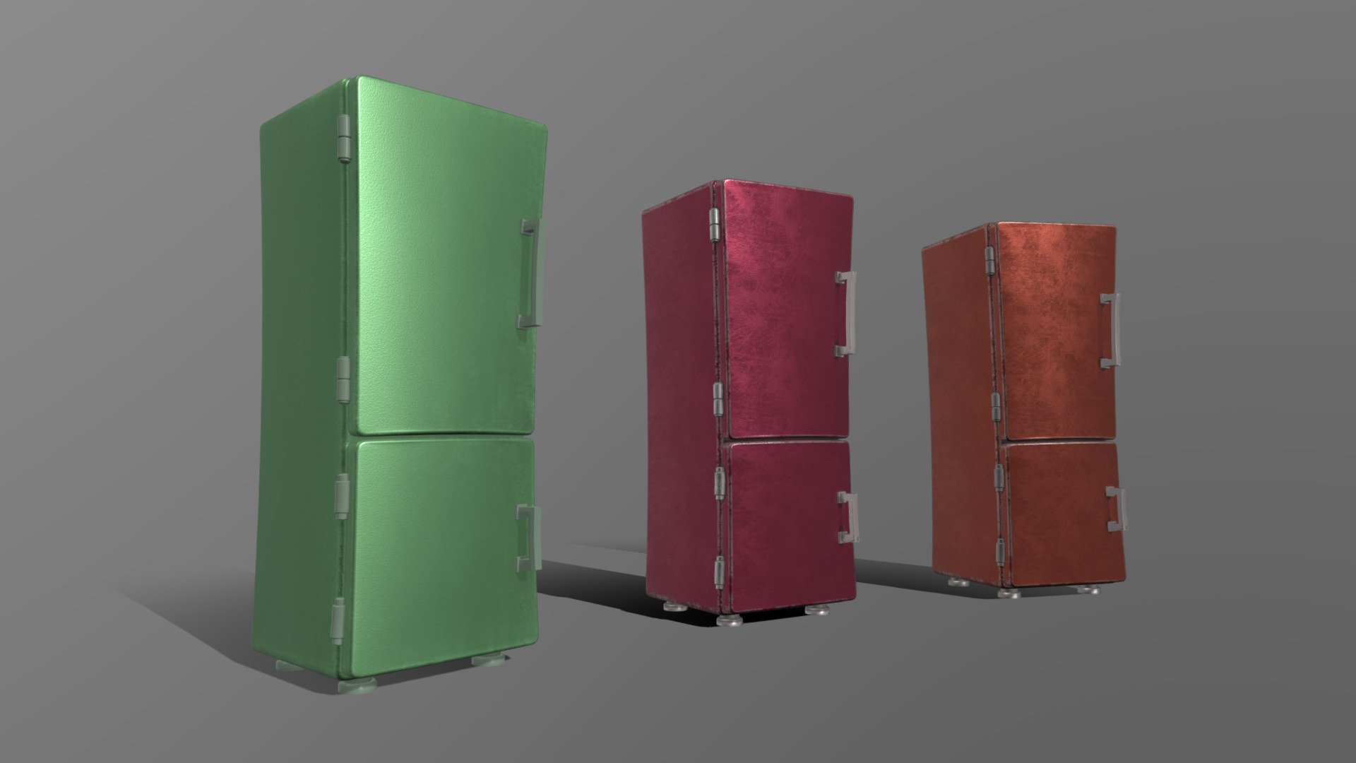 Three cartoony low-poly curved fridges 3d model