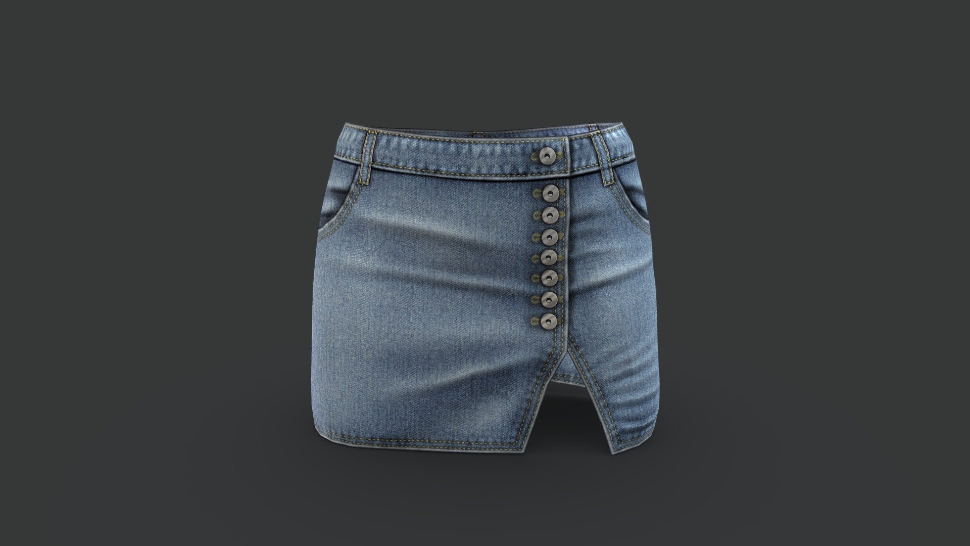 Front Slit Mini Denim Skirt 3d model