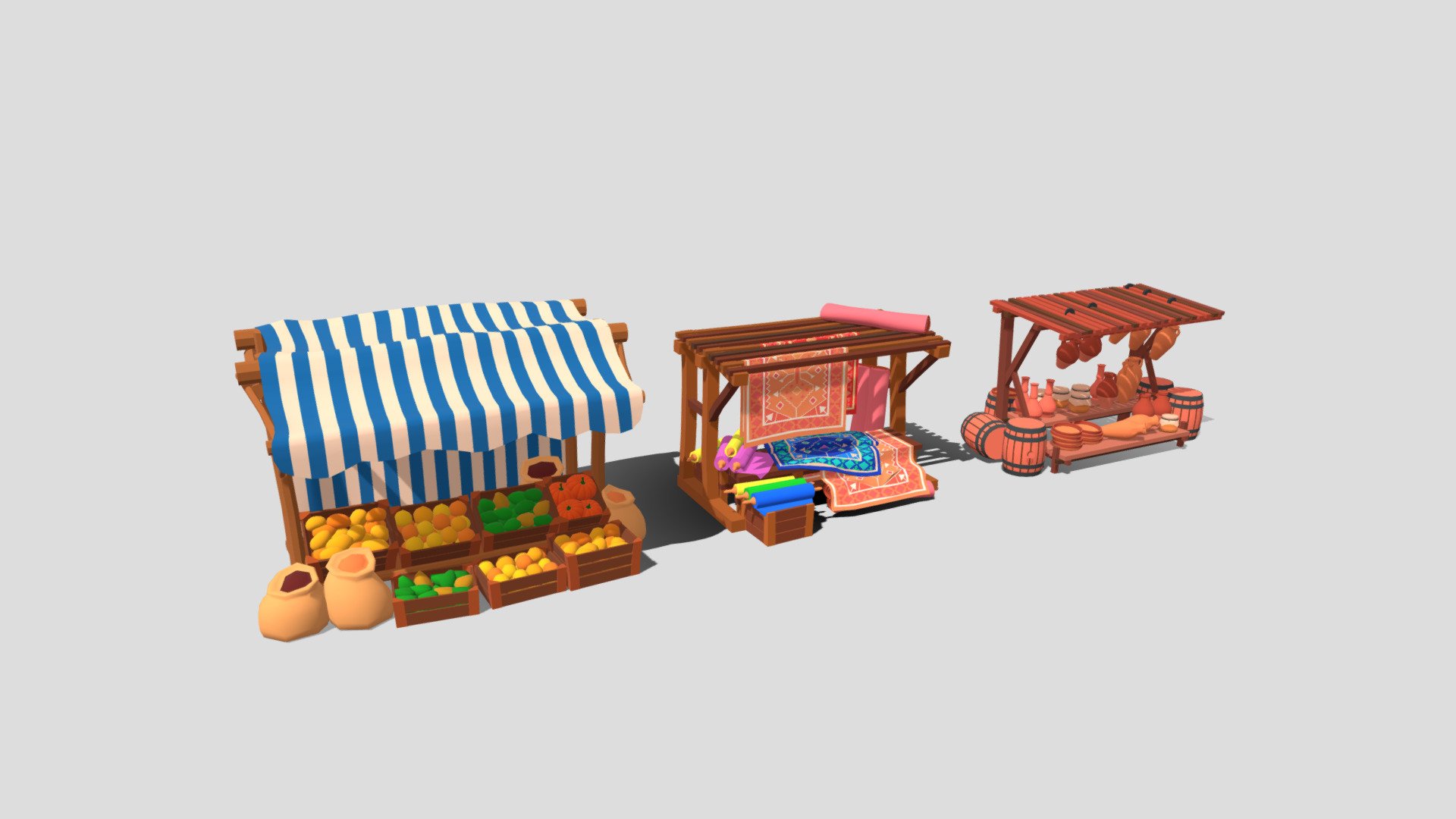 Low poly Market Stall pack 3d model