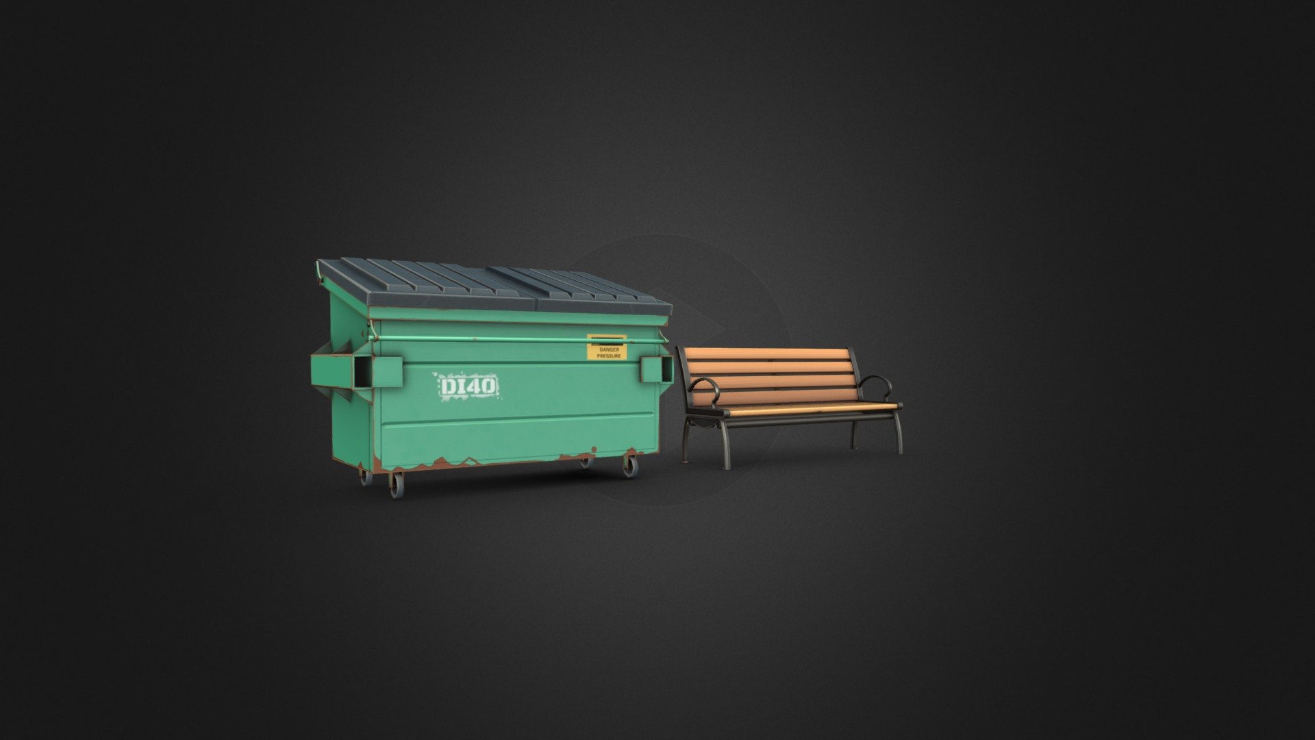 Dumpsters and Bench 3d model