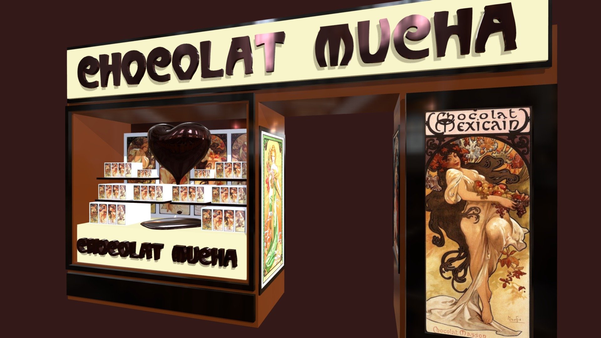 Mucha Chocolat storefront (escaparate) 3d model